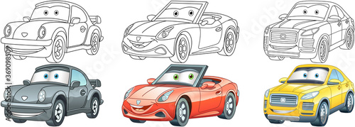 Coloring pages for kids. Colorful cars collection.