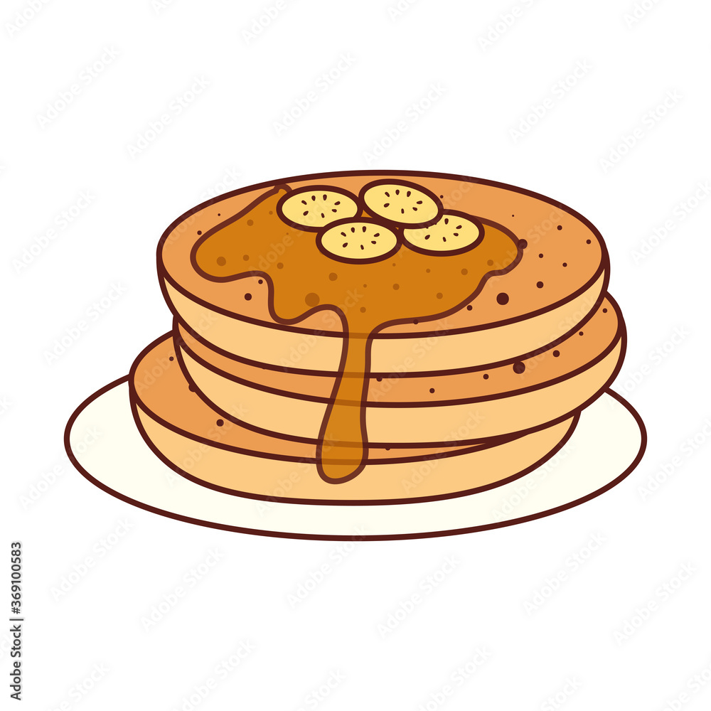delicious pancake with syrup in dish, on white background delicious pancake with syrup in dish, on white background