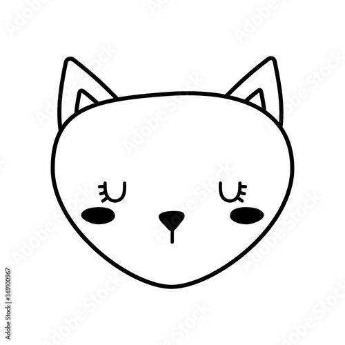 Cute cat face cartoon line style icon design, Animal pet kitten domestic feline kitty mammal beautiful and portrait theme Vector illustration