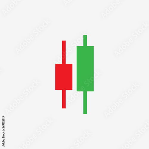 Candlestick chart icon. Stock marke exchange simbol. Green and red candlesticks. Vector illustration isolated on white background.