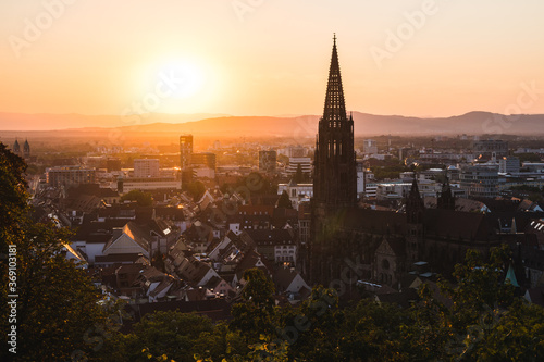 Sunset view of Freiburg im Breisgau in the heart of the Black Forest, in Baden-Württemberg © icephotography