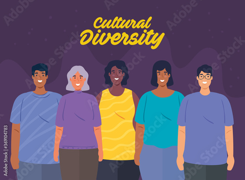 poster of multiethnic group of people together, diversity and multiculturalism concept