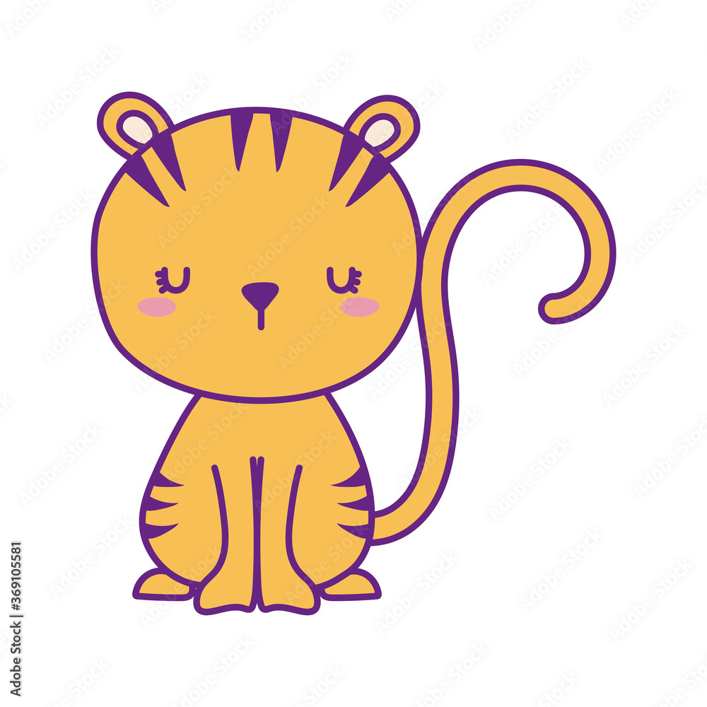 Cute tiger cartoon line and fill style icon design, Animal zoo life nature and character theme Vector illustration Cute tiger cartoon line and fill style icon design, Animal zoo life nature and character theme Vector illustration