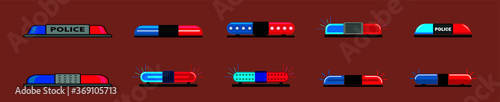 siren set. police flasher with various model. stock vector illustration