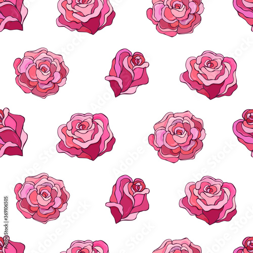 Seamless vector pattern of roses. Decoration print for wrapping  wallpaper  fabric  textile. Design for birthday  wedding  Valentine s Day  Mother s day  Women s Day and other holiday.