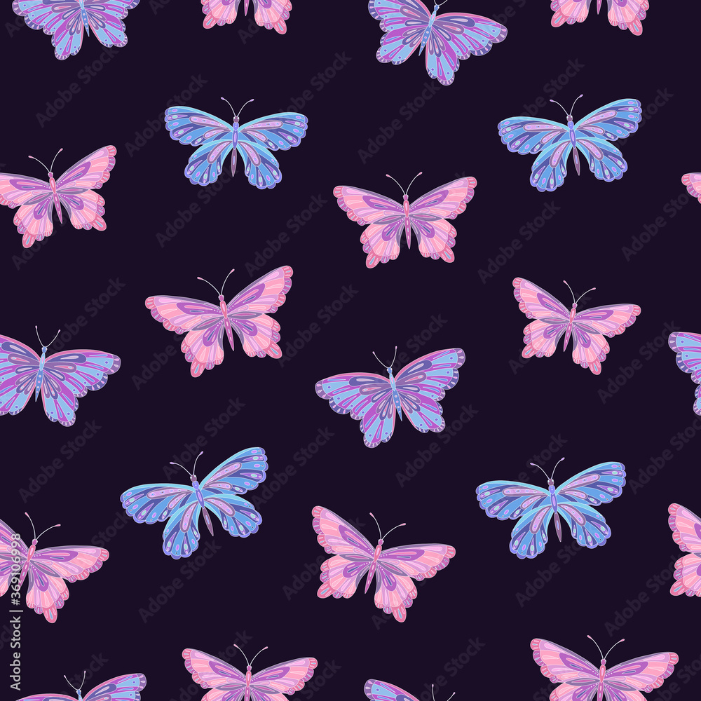 Obraz premium Seamless vector pattern with butterfly. Decoration print for wrapping, wallpaper, fabric, textile. 