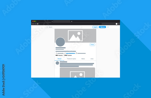 Vector Style Social Media Profile Page with Social Media Banner Template Mockup Illustration and Post