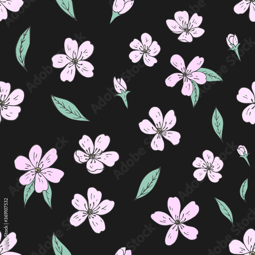 Seamless vector pattern of sakura flowers. Decoration print for wrapping, wallpaper, fabric, textile. Spring background.