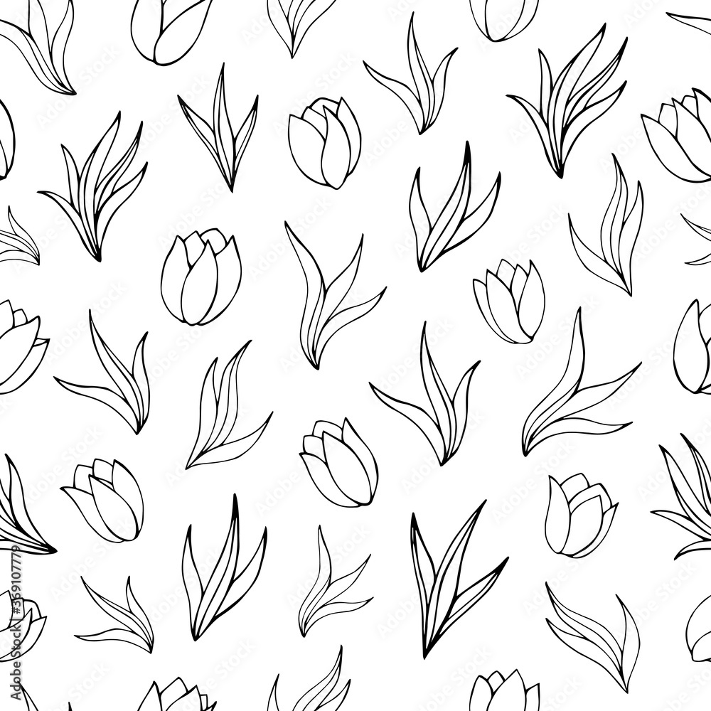 Fototapeta premium Seamless vector pattern of abstract floral elements. Background for greeting card, website, printing on fabric, gift wrap, postcard and wallpapers. 