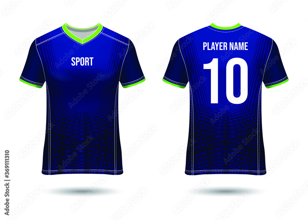 T-Shirt Sport Design. Soccer jersey mockup for football club. uniform front and back view. Template Jersey Design