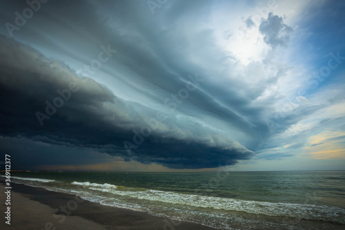 Imposing and dramatic storm clouds above a beach on Florida's Gulf Coast
