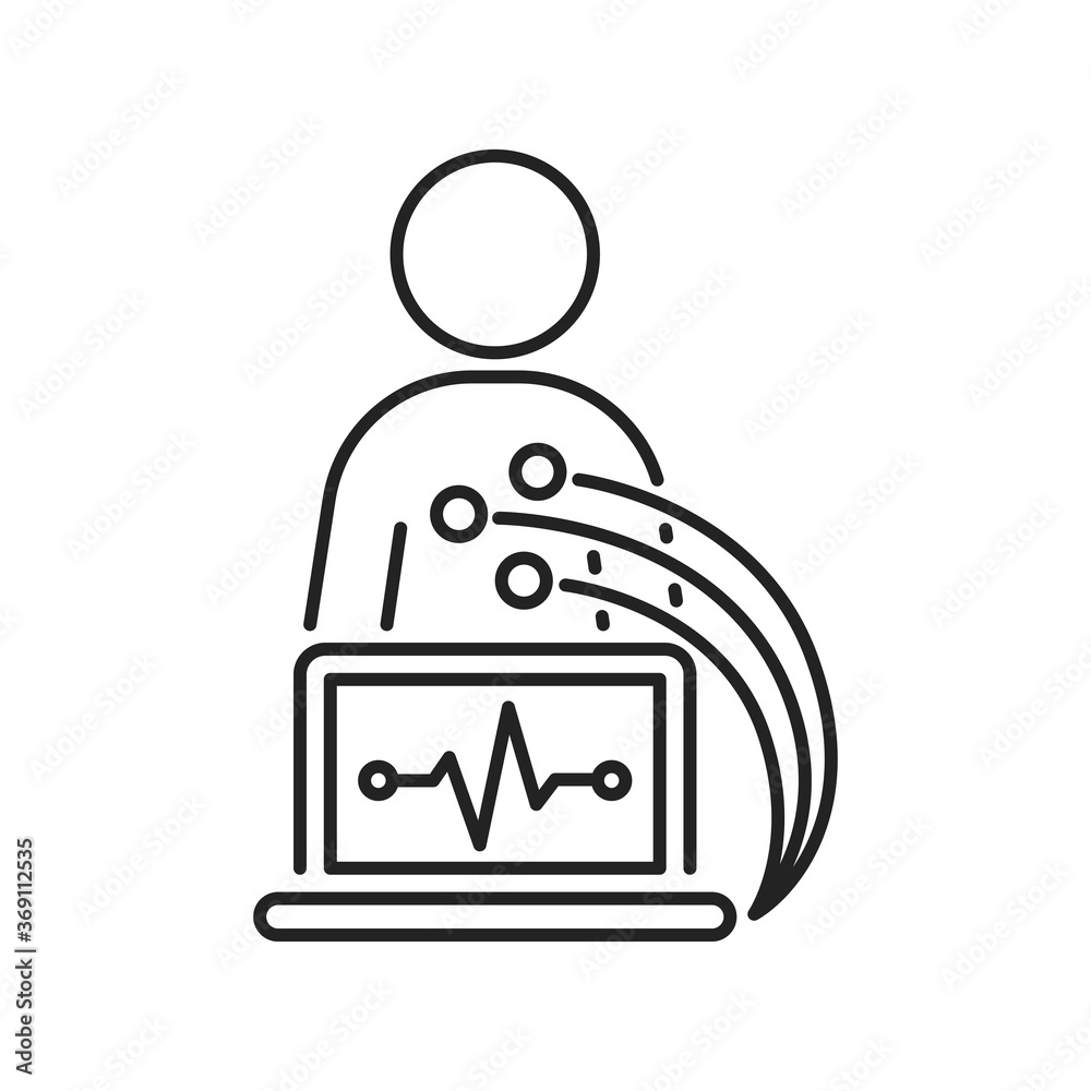 Electrocardiogram black line icon. Medical device for checking the patient’s heart condition.Outline pictogram for web page, mobile app, promo.