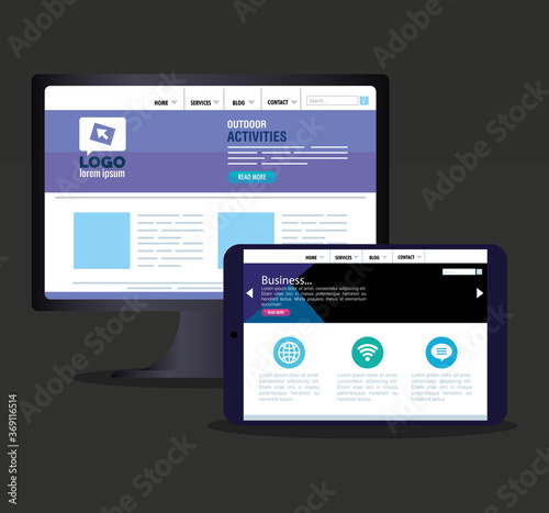 mockup responsive web, concept website development in desktop computer and tablet device