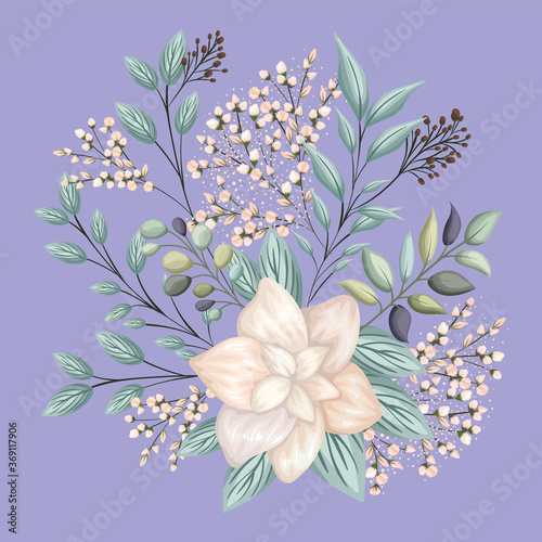 white flower with leaves painting design, natural floral nature plant ornament garden decoration and botany theme Vector illustration