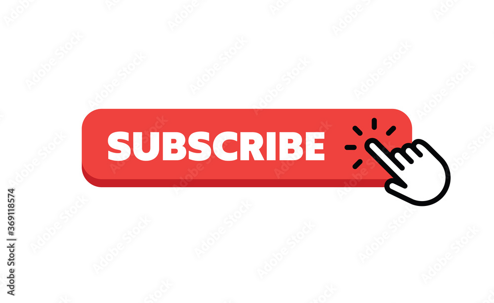 Subscribe button with hand click icon. Finger pointer clicking web site call to action. Clic vector. Subscribe button with hand click icon. Finger pointer clicking web site call to action. Clic vector.