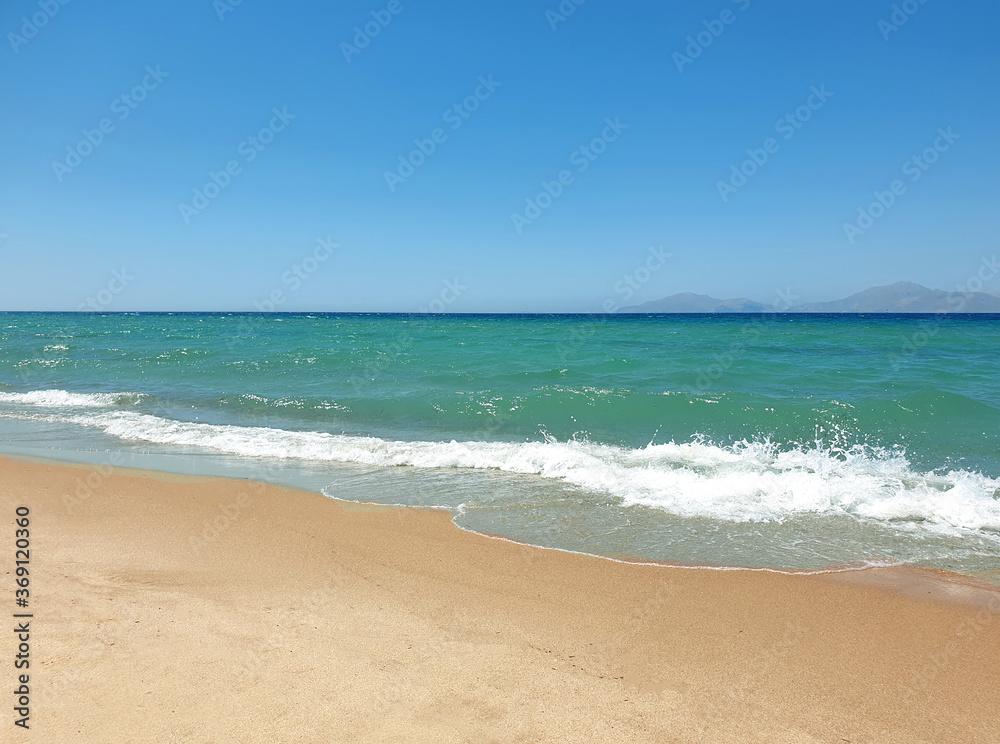 Fototapeta premium Blue sea and beach background. Aqua sea water surface. Sea surface view. Beach view.