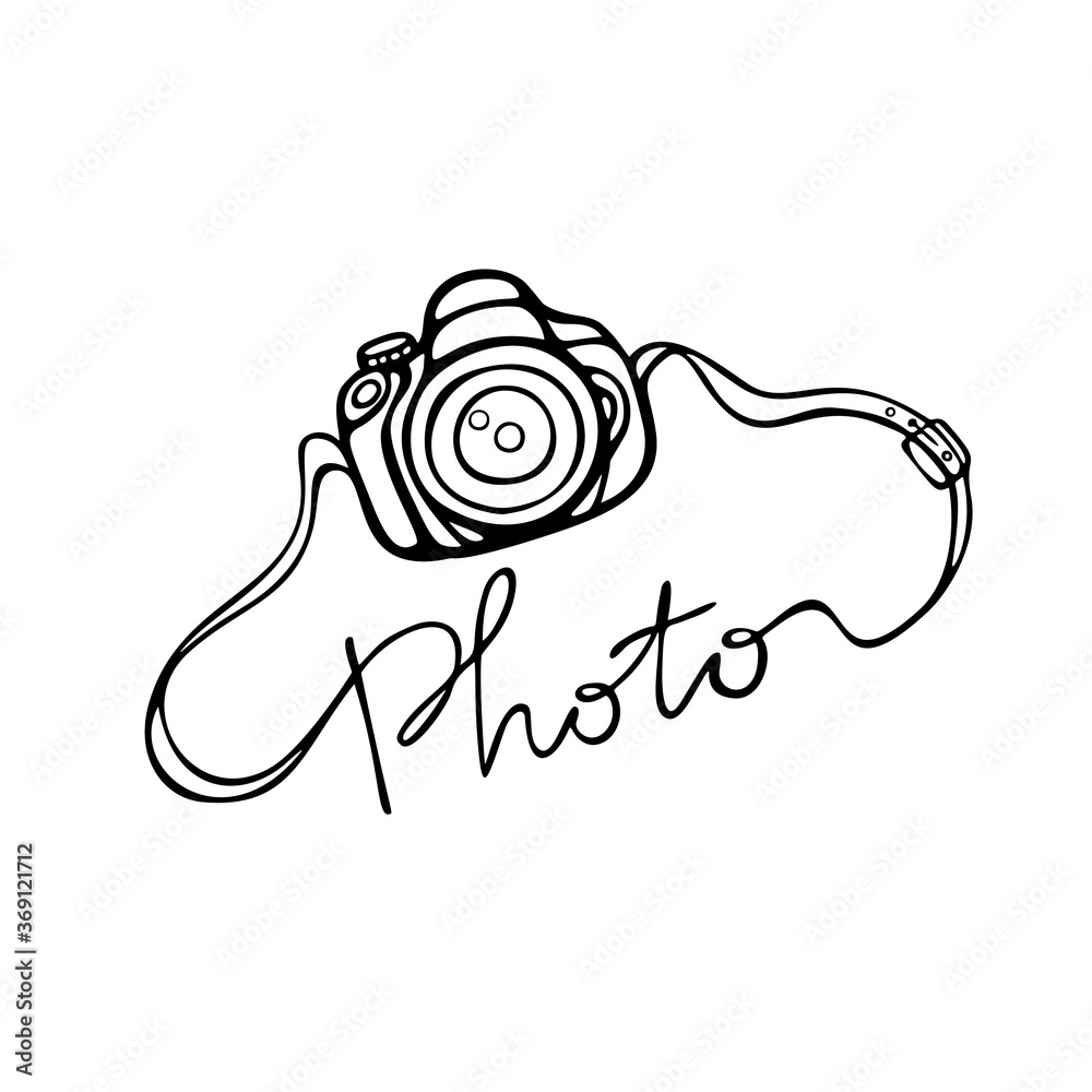 Digital photo camera with lettering - photo. Vector illustration. Digital photo camera with lettering - photo. Vector illustration.