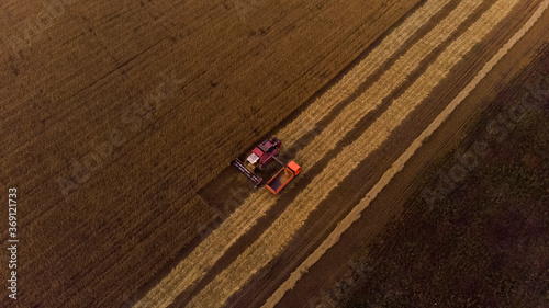 Agricultural machines harvesting crop in field