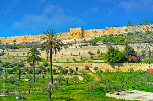 The rramparts of Jerusalem and Golden Gate, Israel photo