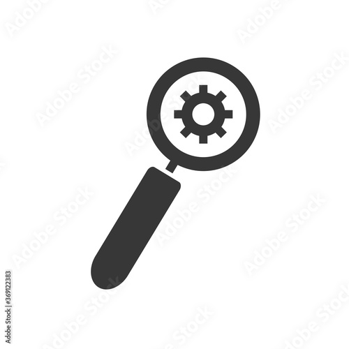 technical service concept, magnifying glass with gear wheel icon, silhouette style