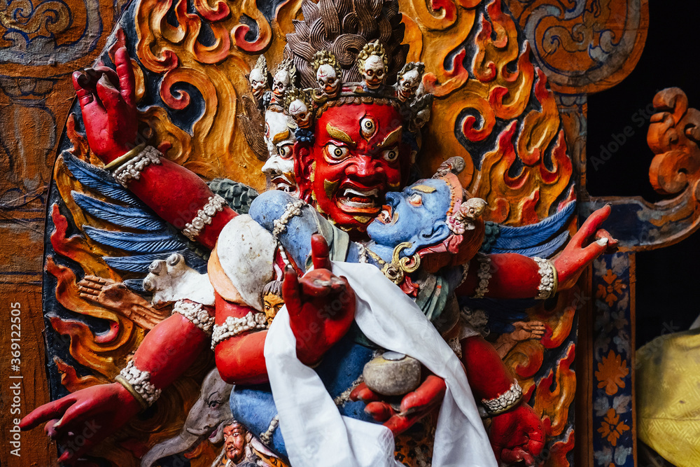 Fototapeta premium Dharmapala statue in Tsemo Hompa in Leh