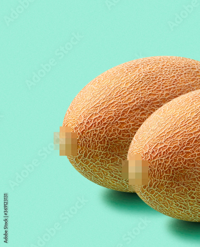 Ripe melons as a woman bust.