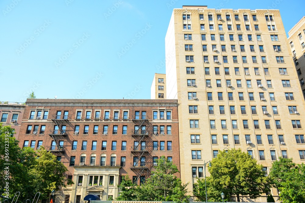 Brooklyn,NY, USA - June 27, 2019: typical brick buildings in Brooklyn