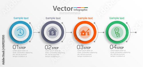 Vector infographic design process template with 4 options or steps