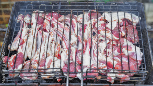 Ribs of lamb on the grill. selective focus