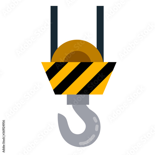 Hook. Industrial crane. Item of the plant and of the factory. Transportation and tool isolated on white background. Flat cartoon. The lifting of the load