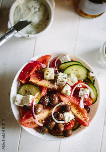Greek salad with tomato olives and feta cheese
