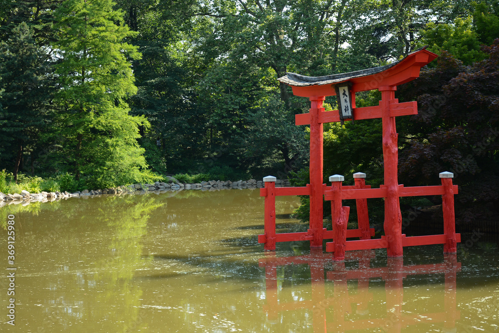 Brooklyn, NY, USA - June 27, 2019: Japanese Garden in Brooklyn Botanical Garden Brooklyn, NY, USA - June 27, 2019: Japanese Garden in Brooklyn Botanical Garden