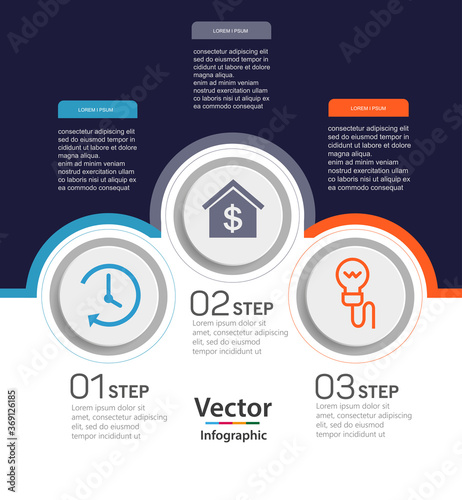 Flat design vector business infographic template with 3 steps