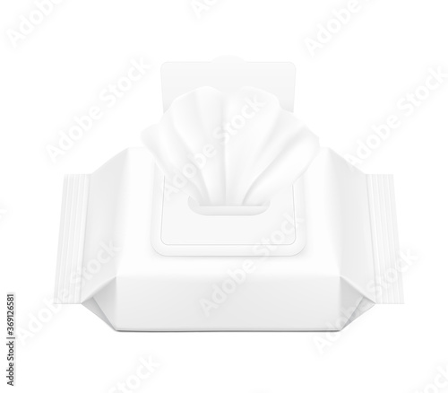 Wet wipes flow pack isolated on white background. Template for your design. Vector illustration. EPS10.	