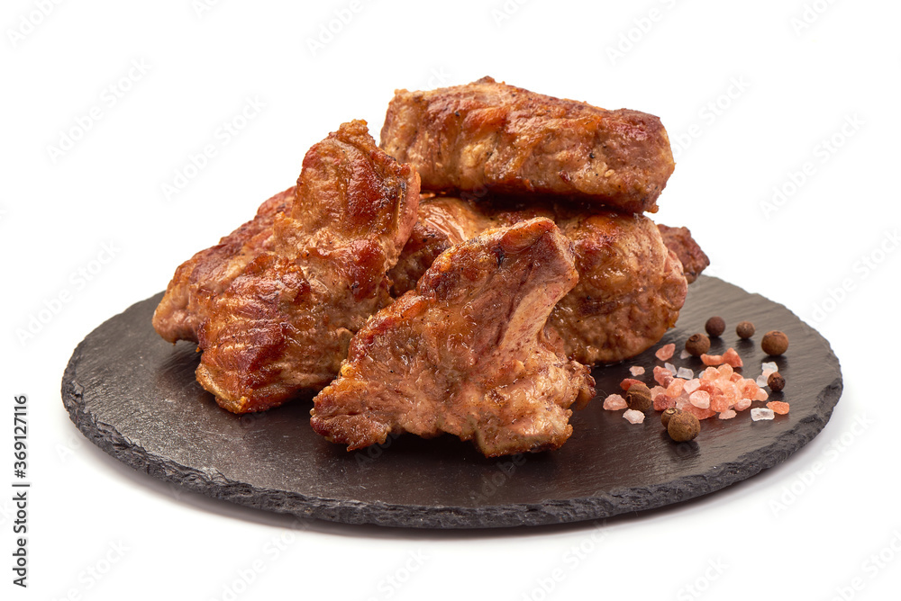 Roasted pork ribs, grilled meat, isolated on white background