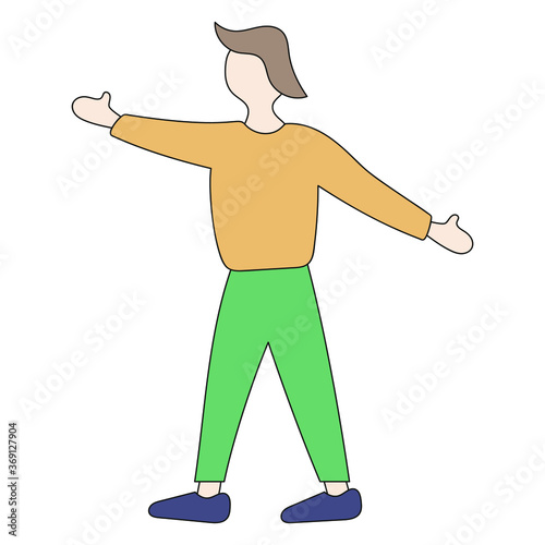 Man with arms apart on white background