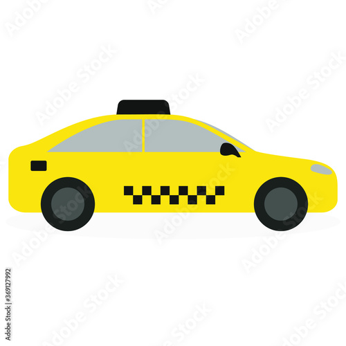 Yellow taxi on a white background