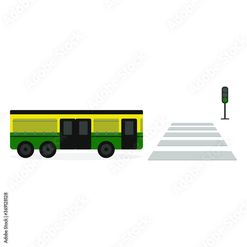 Bus in front of a pedestrian crossing and a green light
