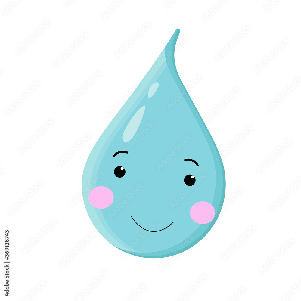 kawaii drop of blue water. happily smiling character with pink cheeks. image on a white background. kawaii drop of blue water. happily smiling character with pink cheeks. image on a white background.