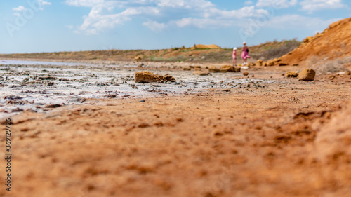 Fotografie Pink lake made of salt, landscape sea salt, made of microscopic unicellular alga