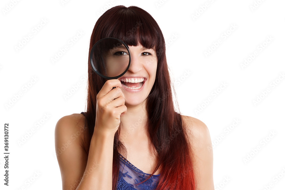 Fototapeta premium Frau mit Lupe