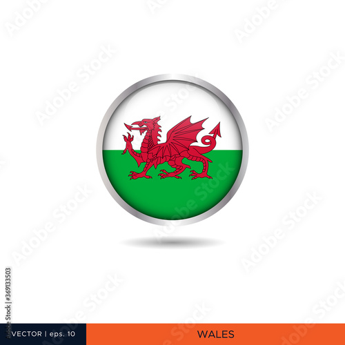 Wales round flag vector design.