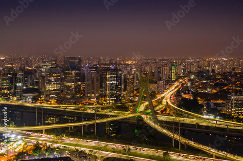 The Octavio Frias de Oliveira bridge or Estaiada Bridge, a cable-stayed suspension bridge built over the Pinheiros River in the city of São Paulo, Brazil