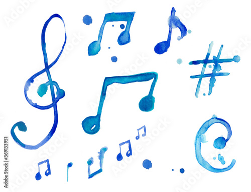 Blue music note classic watercolor