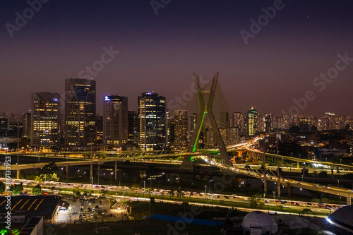 The Octavio Frias de Oliveira bridge or Estaiada Bridge  a cable-stayed suspension bridge built over the Pinheiros River in the city of S  o Paulo  Brazil.