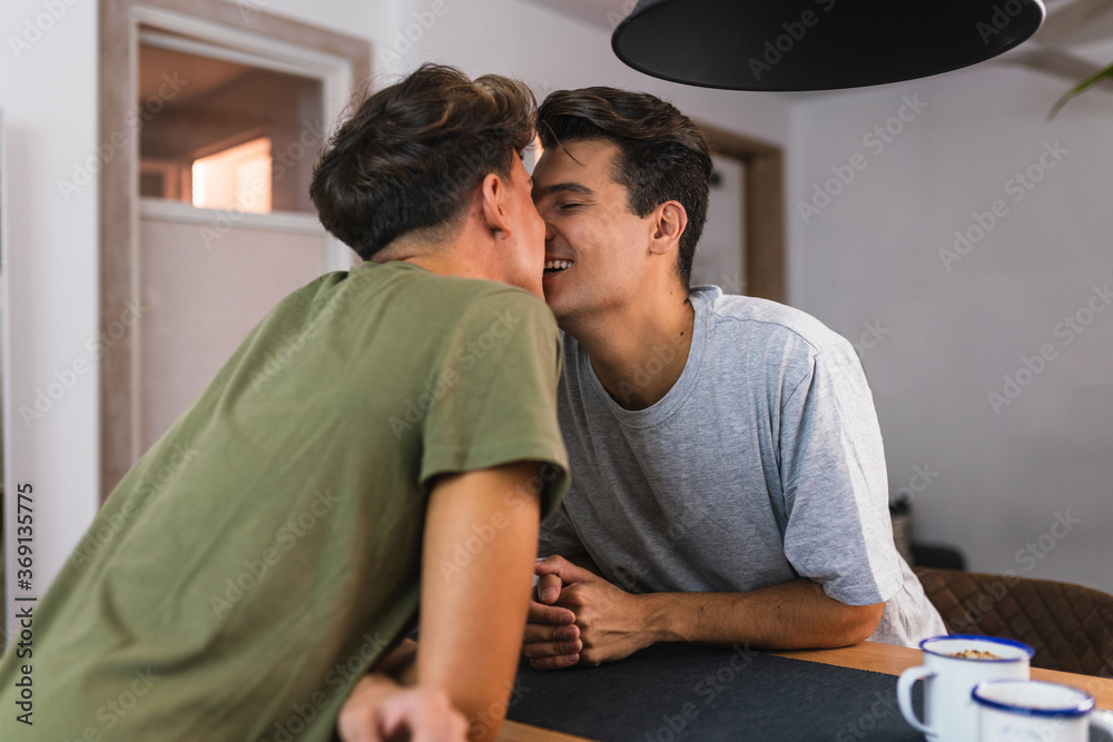 Gay male couple face to face Gay male couple face to face