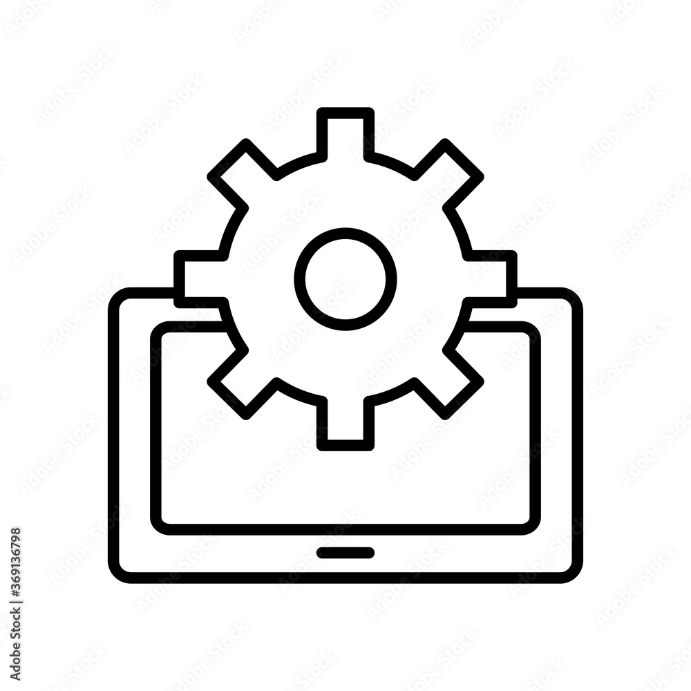 Technical service concept, tablet with gear wheel icon, line style Technical service concept, tablet with gear wheel icon, line style