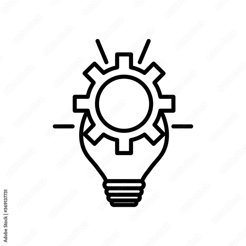 bulb light and gear wheel icon, line style bulb light and gear wheel icon, line style