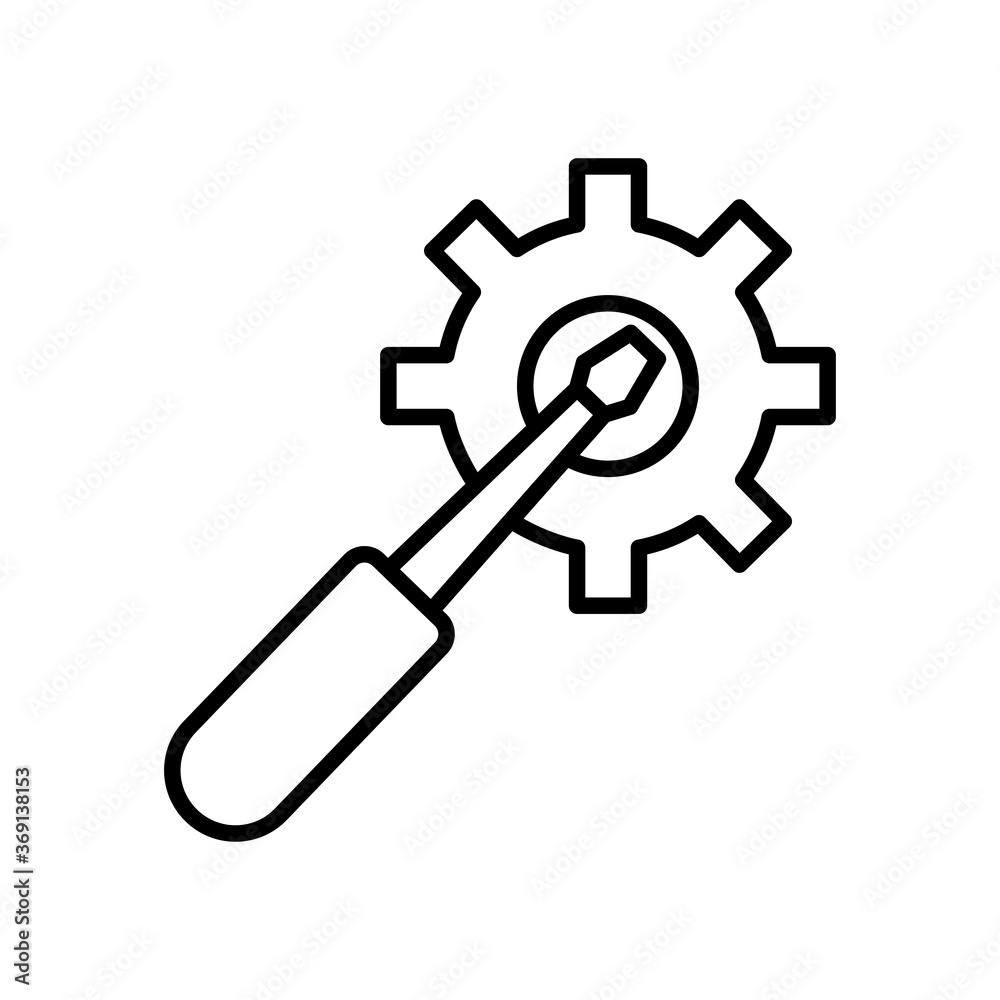 technical service concept, gear wheel and screwdriver tool icon, line style technical service concept, gear wheel and screwdriver tool icon, line style