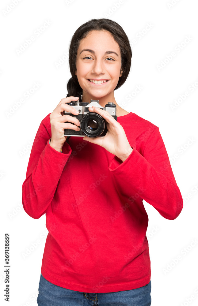 Smiling young photographer, Isolated on white Smiling young photographer, Isolated on white